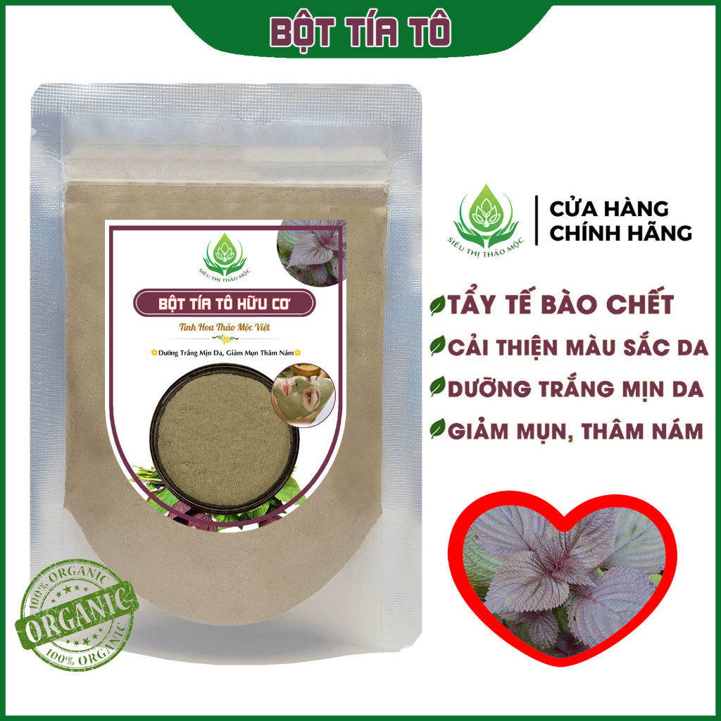 Bột lá tía tô nguyên chất organic đắp mặt nạ giúp mờ thâm nám sáng da giảm mun
