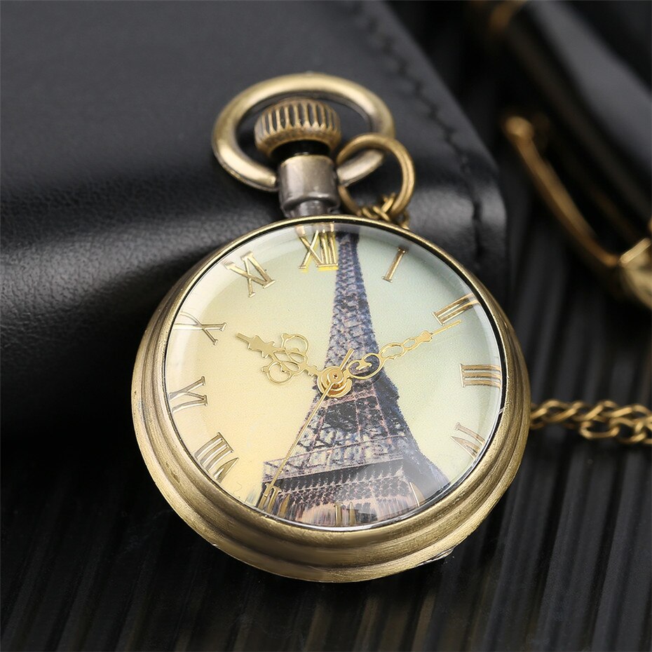 Antique Eiffel Tower Dial Quartz Pocket Watch 10