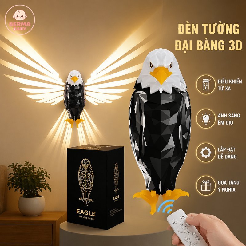 BERMA BABY đèn tường 3d hình đại bàng đèn led điều khiển từ xa ánh sáng đổi màu trang trí nội thất phòng ngủ phòng khách quà tân gia