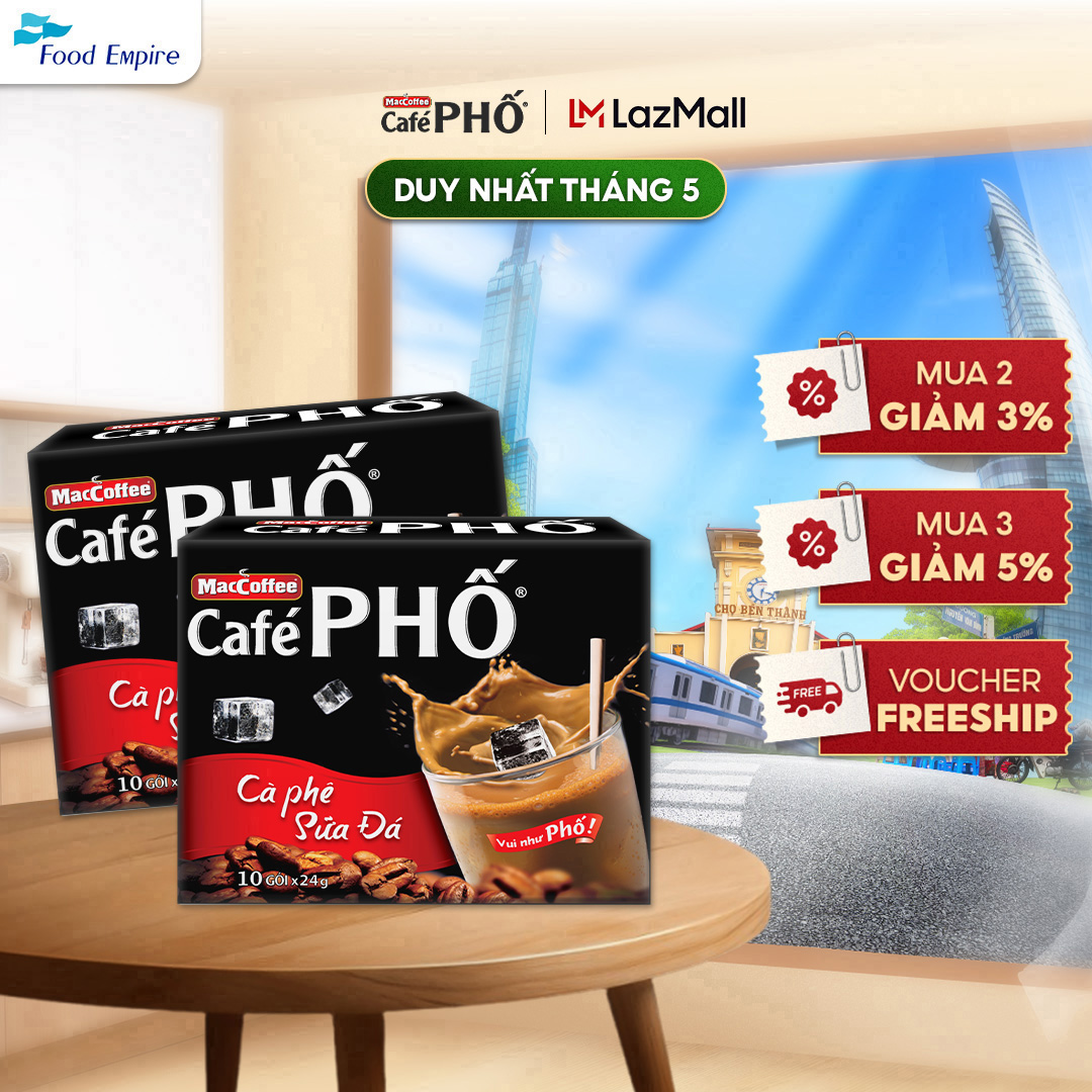 Combo 2 hộp Cà phê phố Sữa Đá - Maccoffee (hộp 10 gói x 24g)