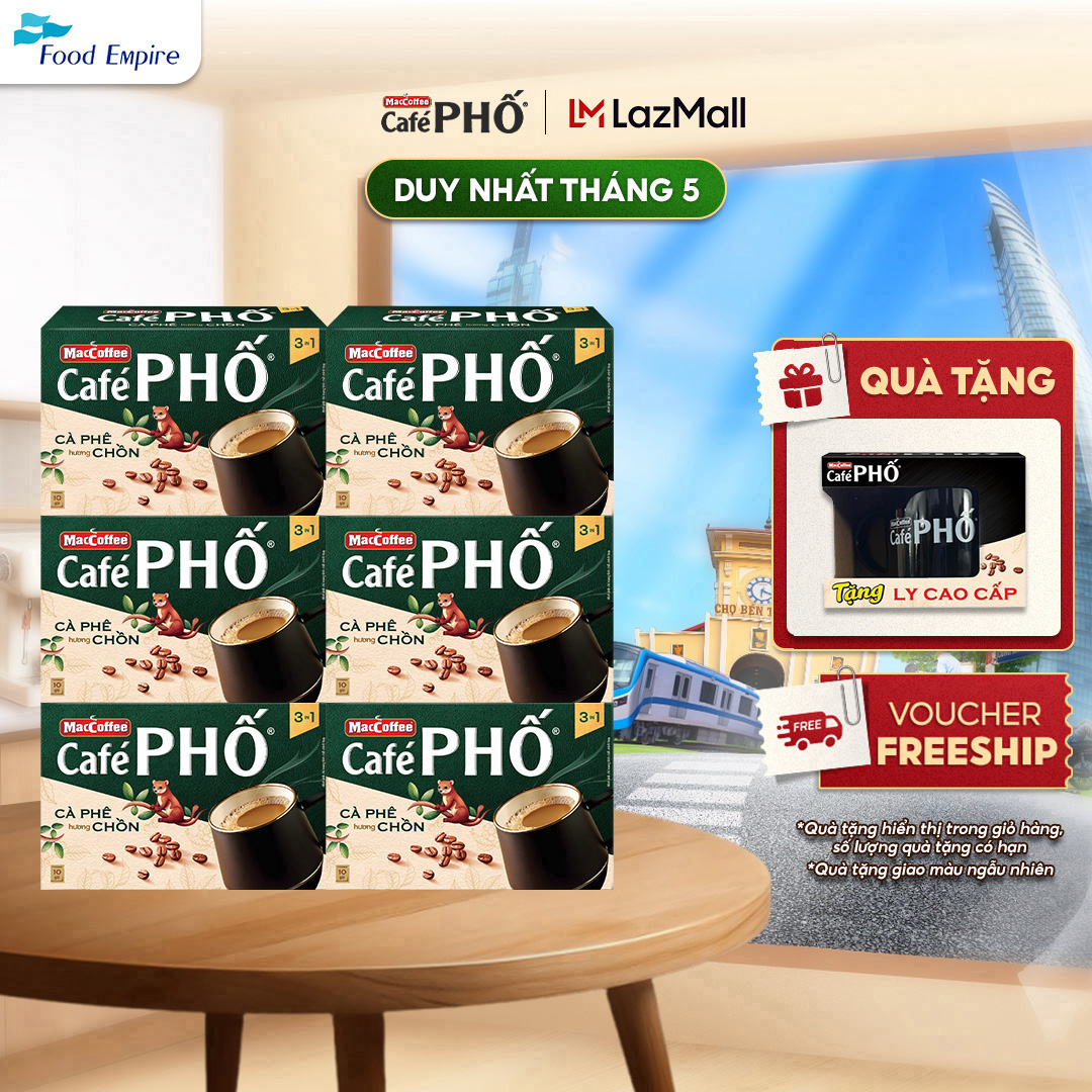 Combo 6 Hộp MacCoffee Cafe PHỐ Cà phê hương chồn (hộp 10 gói x 16g)