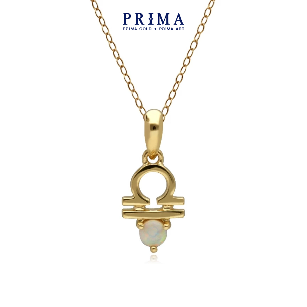 PRIMA 9K Gold Zodiac Pendant with Opal - Aquarius Sign Charm Necklace - 135P2001
