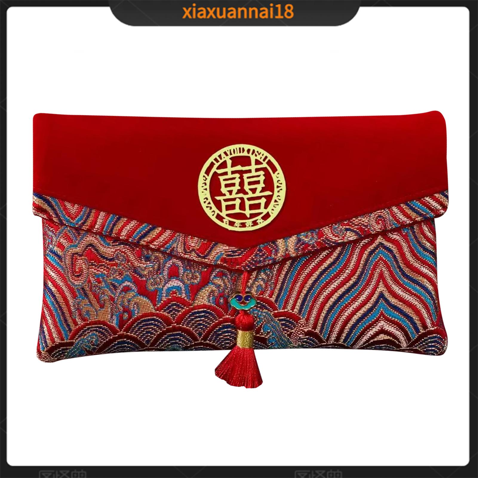 Xiaxuannai phước lành từ lưu trữ container phong bì Màu Đỏ lưu niệm chủ truyền thống Trung Quốc đám cưới phong bì màu đỏ với thêu và thiết kế tua hoàn hảo cho đám cưới và phước lành