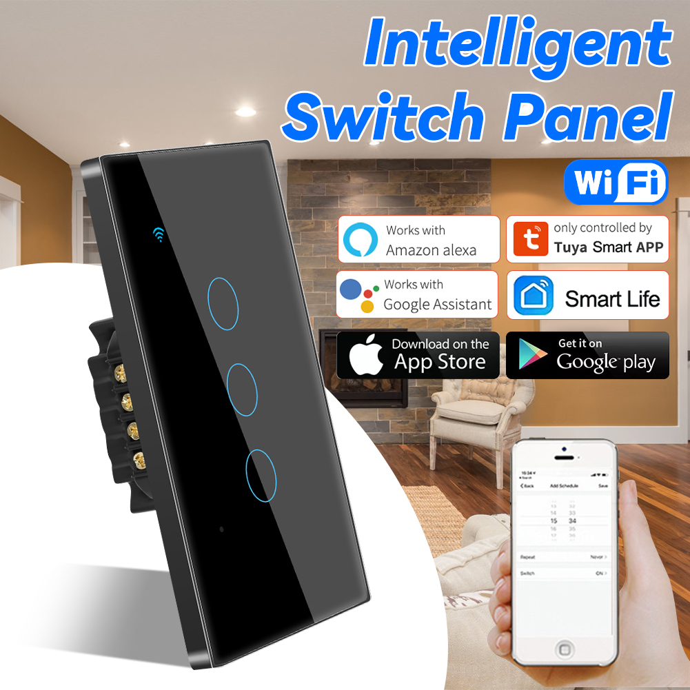 Abaaba Fast Delivery Tuya Wifi Smart Light Switch Touch Panel Switch Voice