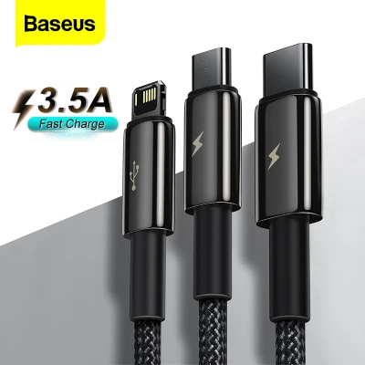 Baseus 3 in 1 USB Cable For iphone 13 Pro Max 12 Multi Fast Charging Micro Type-C Cable For Samsung Huawei USB C Data Wire Cord