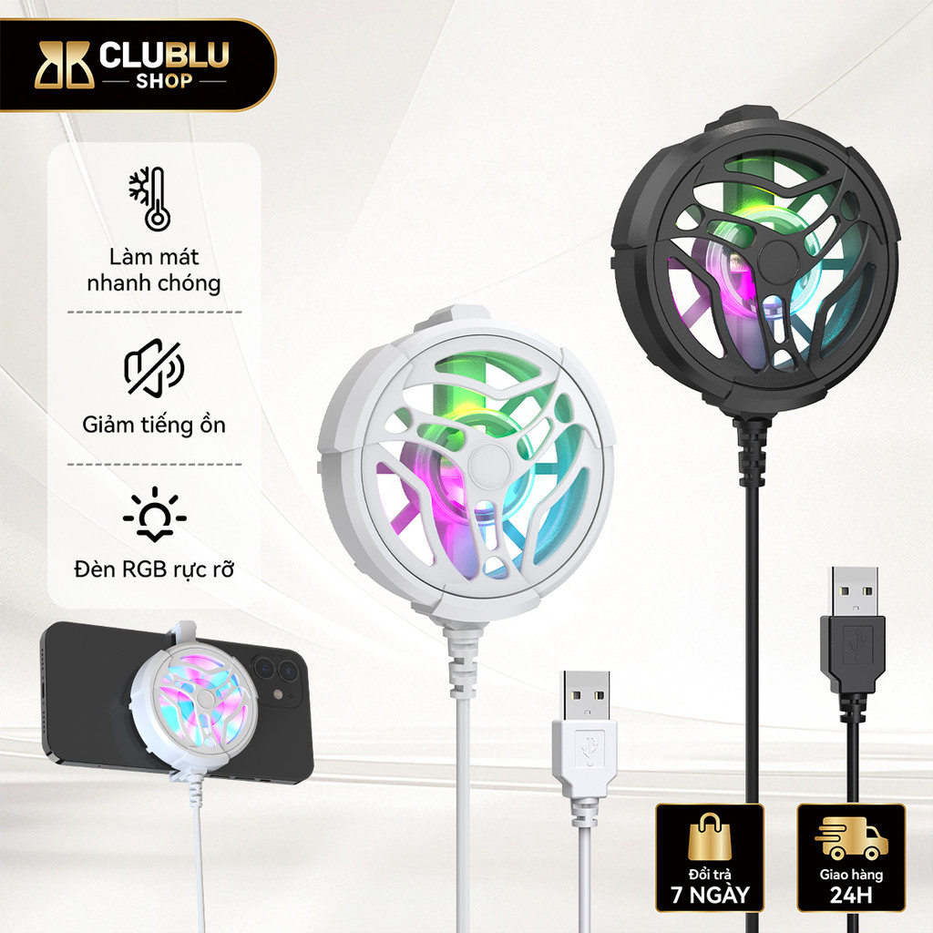 Clublu Cooler Fan Al-01 Multi-Color Rgb Phone Silent Ultra-Light Instant Cooling for Pubg Game Giá 65,000 Đồng*Miễn phí vận chuyển