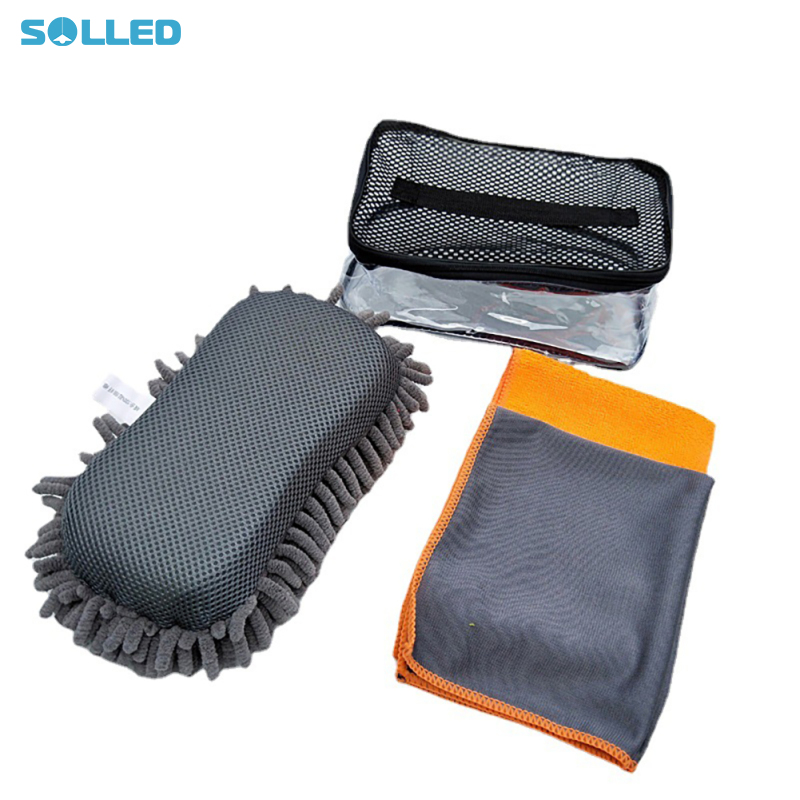 4Pcs Car Wash Cleaning Kit, Microfiber Sponge Towels Scratch-Free Ultra Absorbent Cleaning Tools With Storage Bag, Exterior Auto Detailing Kit For Cleaning