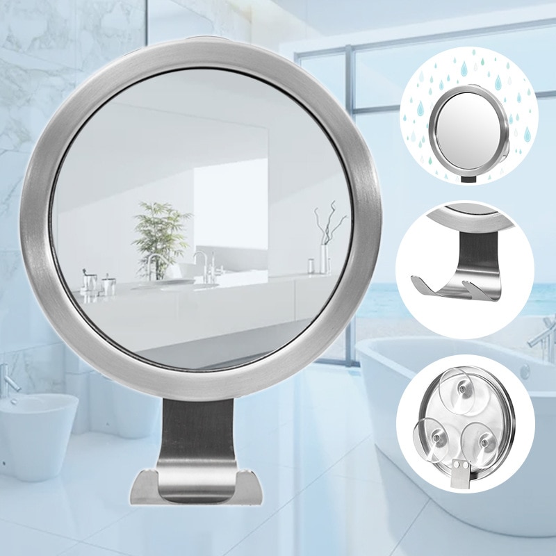 Bathroom Aluminum Alloy With Hook Suction Cup Round Anti Fog Mirror, Strong Paste Anti Fog Mirror, No Damage To The Wall