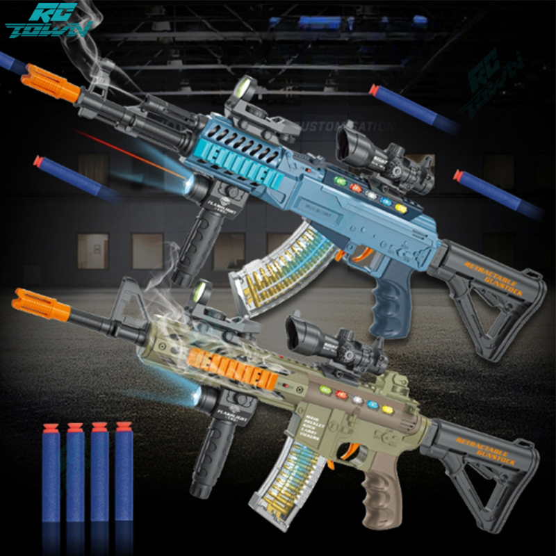 Clearance price!!Electric Infrared Gun Toy Ak47 Infrared Smoke Soft Bullet Gun Toy With Sound Light Effect Gifts For Boys ราคา 91 บาท*ส่งฟรี