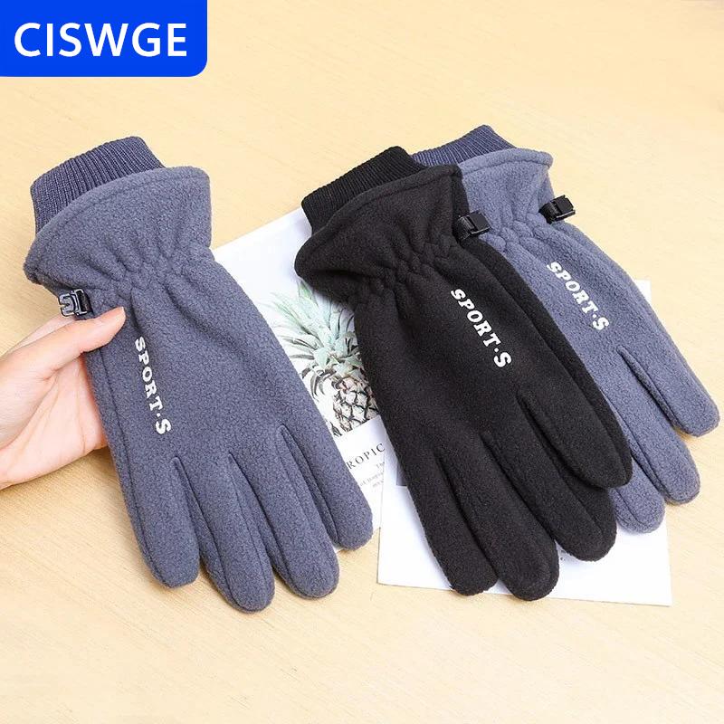 [COD] CISWGE Màu Rắn Lông Cừu Mùa Đông Găng Tay Ấm Áp Cho Unisex Hai Ngón Tay Màn Hình Cảm Ứng Chống Trượt Xe Máy Ngoài Trời Cưỡi Cổ Tay Thắt Chặt