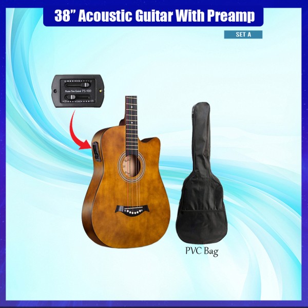 38 Inch Beginner Acoustic Guitar with EQ/Pickup Preamp Starter Pack (Coffee) Malaysia