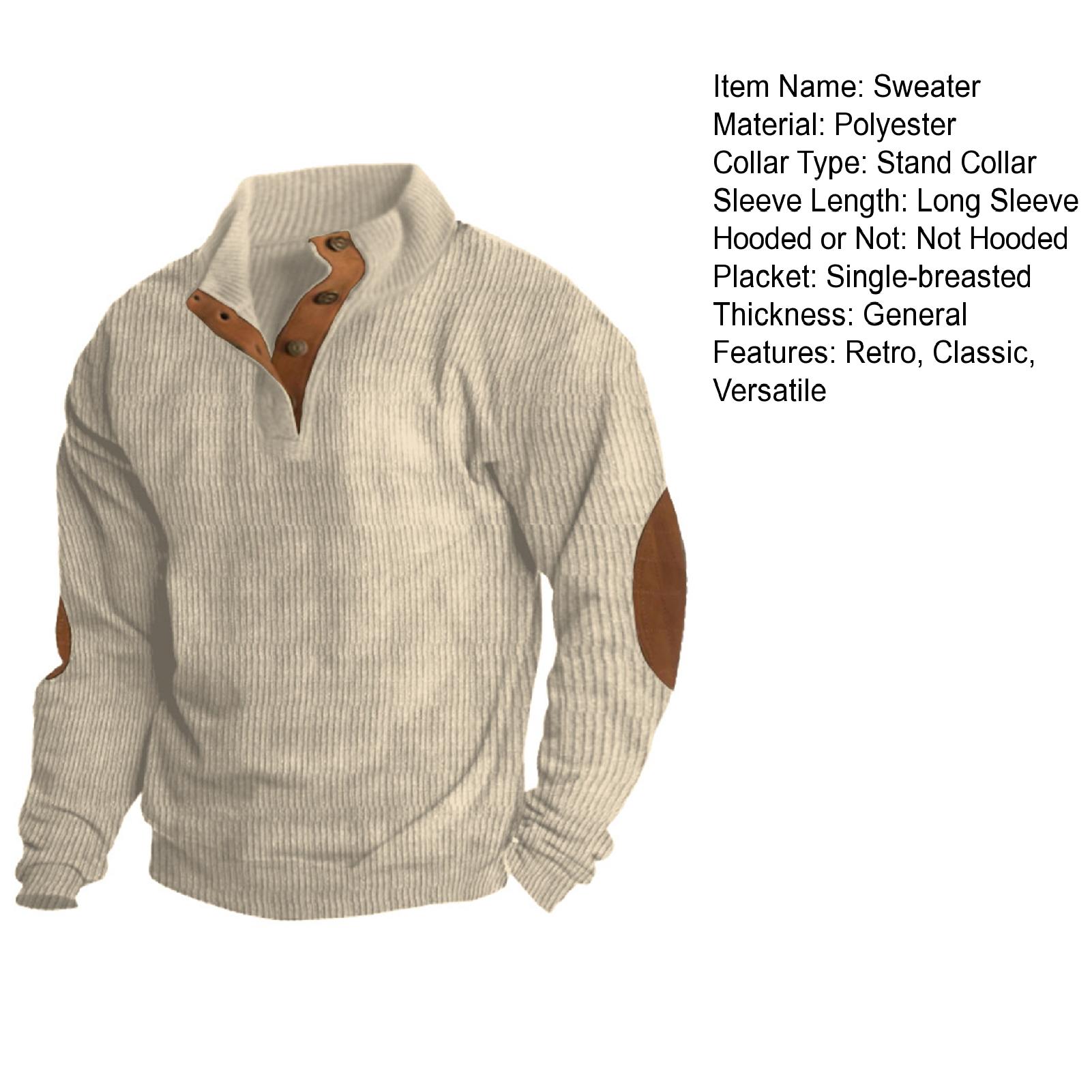 Versatile Pullover Top Men's Retro Button Patchwork Sweater Classic Stand Collar Pullover for Autumn Winter Versatile456_voghion.com