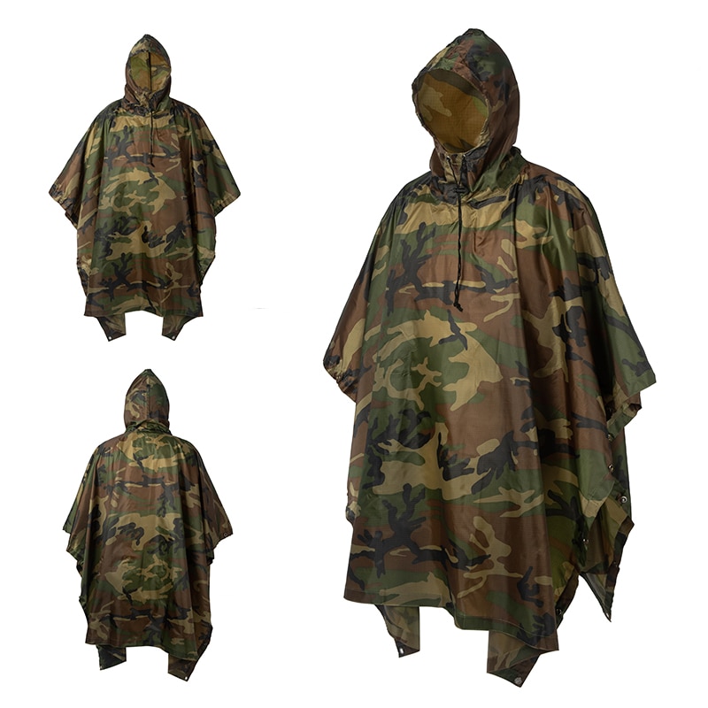Outdoor Military Poncho 210T+PU Army War Tactical Raincoat Hunting Ghillie Suit Birdwatching Umbrella Rain Gear Home accessories ราคา  839 บาท*ส่งฟรี