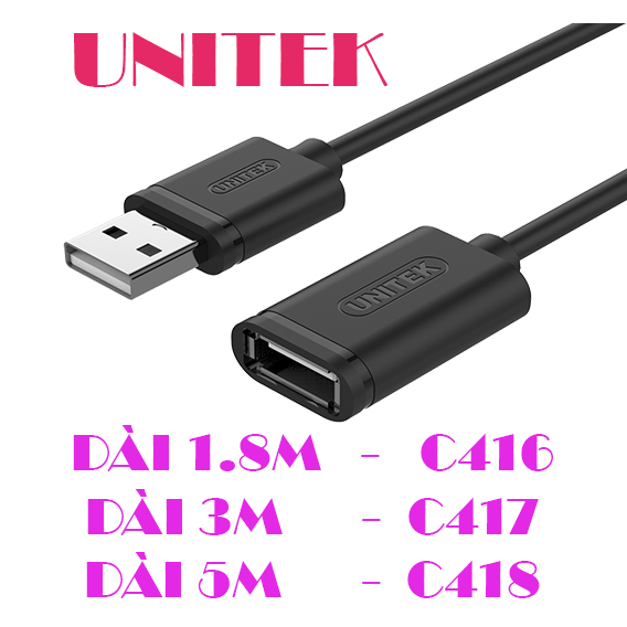 Cáp usb nối dài 1.5m/3m/5m unitek kết nối máy tính, tivi, điện thoại
