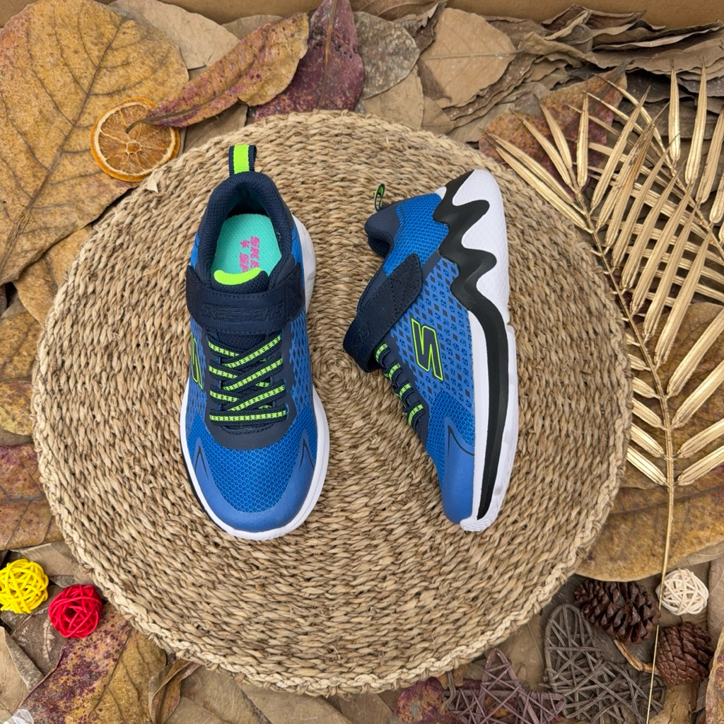 SKECHERS Giày Thể Thao Trẻ Em Chính Hãng – Đế Êm Nhẹ, Thoáng Khí, Dán Velcro Dễ Mang – Màu Xanh Phối Neon