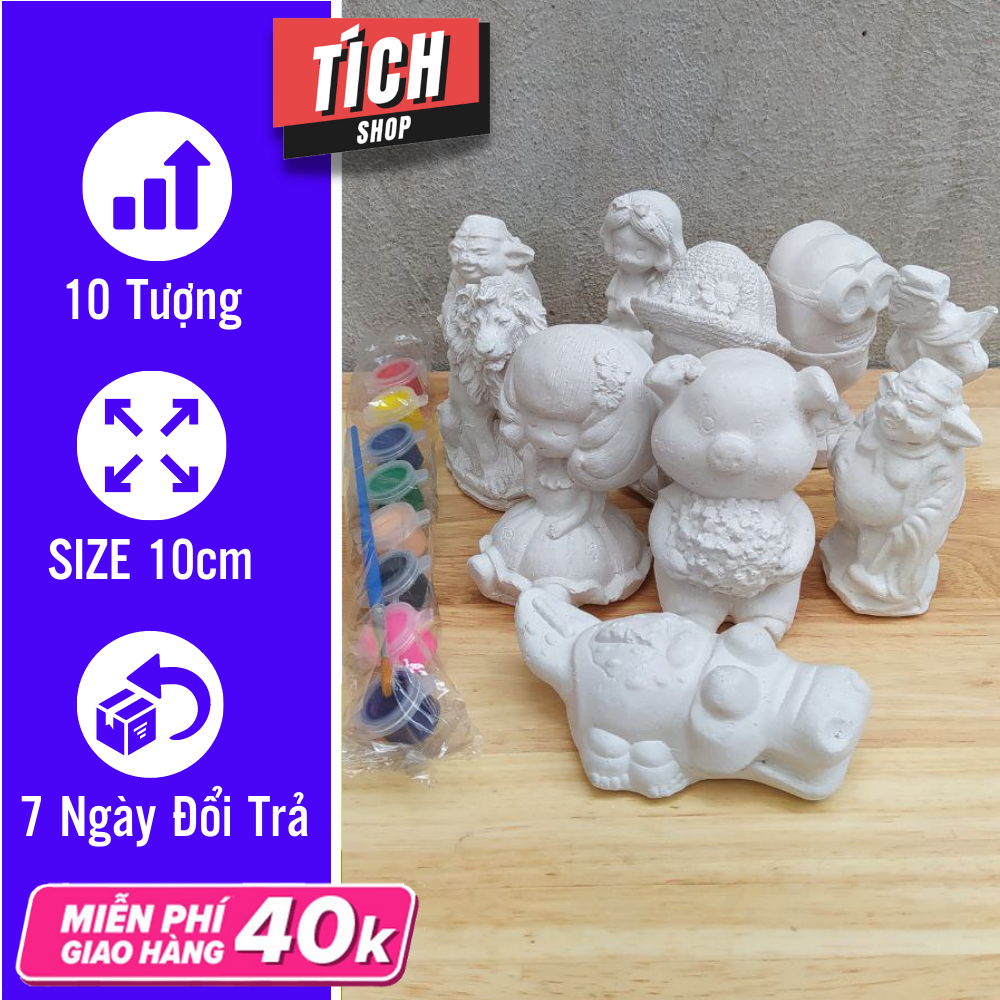 Combo 10 Tượng Tô Màu Làm Từ Thạch Cao Size To Tặng Kèm 1 Bộ Cọ Màu Vẽ