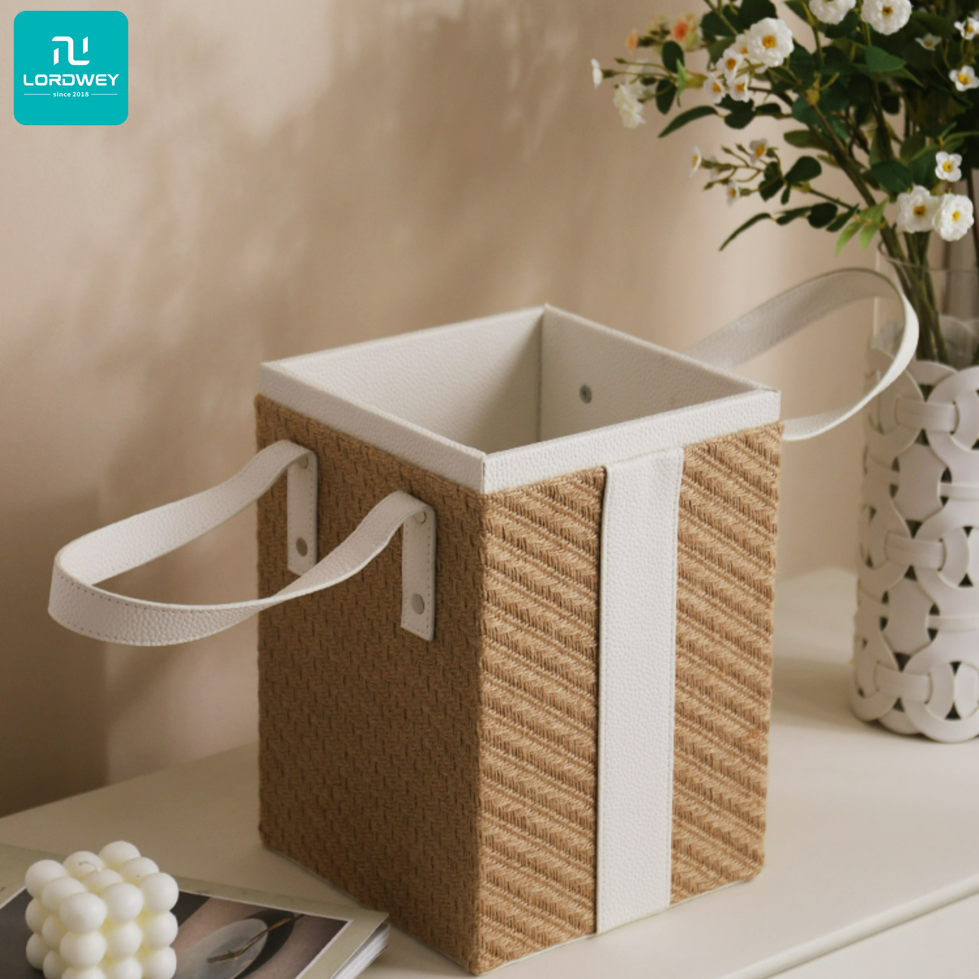 Lordwey cảm giác nghệ thuật cao ổ lưu trữ di động giỏ đay da trang trí nhà phòng khách lưu trữ quần áo bẩn linh tinh giỏ