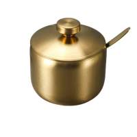 KECTTIO Stainless Steel Sugar Bowl Gold Silver with Spoon Lid Storage Jar Useful Large Capacity Seasoning Pot Salt