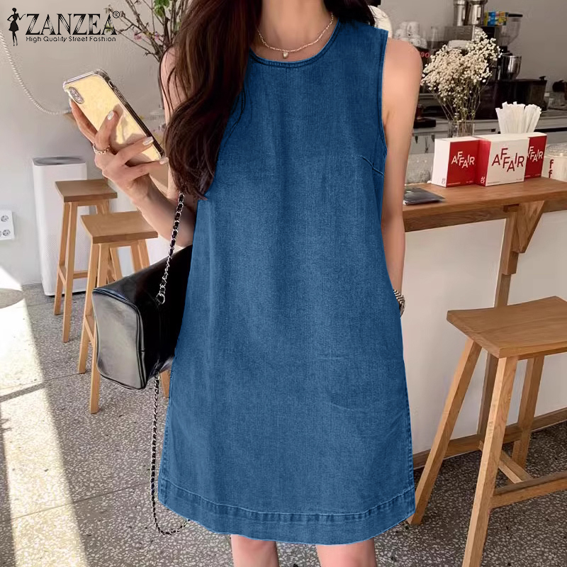 sachin and babi light blue dress ZENTHACE Womens Summer Shift Mini Denim Dress Loose Bahrain main image 0