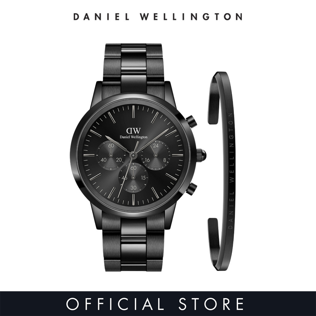 Daniel Wellington Gift Set - Iconic Chronograph 42mm Link B Onyx + Classic Bracelet Black Large - Watch + Jewelry Set for Male Gift for men Birthday Annivesary ราคา 10,649 บาท*ส่งฟรี