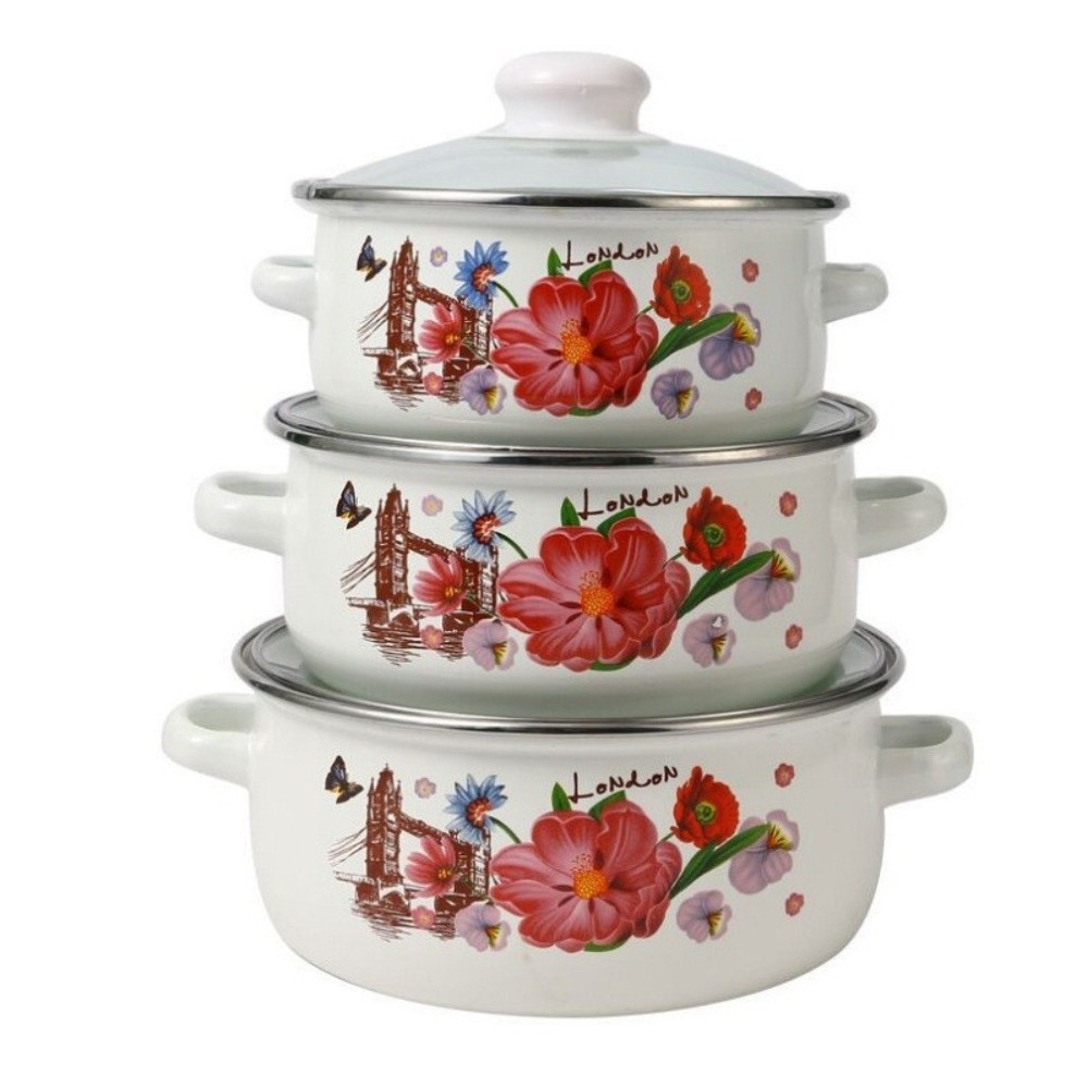 HUISHU 3pcs 16/18/20cm. Nồi men Có thể nhìn thấy có nắp Bộ dụng cụ nấu ăn Dày hơn Đa năng Dụng cụ nấu ăn Bếp từ gas - 5
