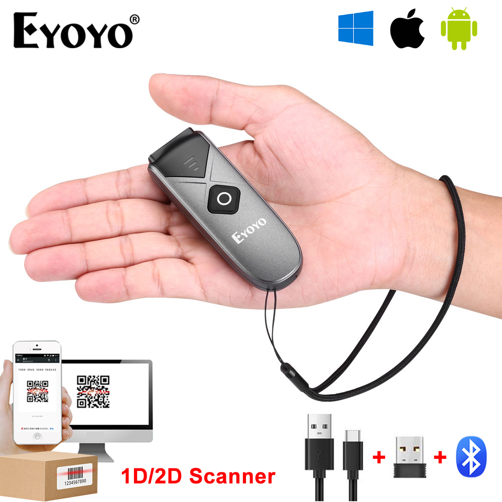Eyoyo EY-015P mini xách tay 1D 2D Máy quét mã vạch Bluetooth QR màn hình mã đọc hình ảnh PDF417 ma trận dữ liệu có dây USB quét 2.4G dongl cho hàng tồn kho cửa hàng bán lẻ trung tâm thư viện kho