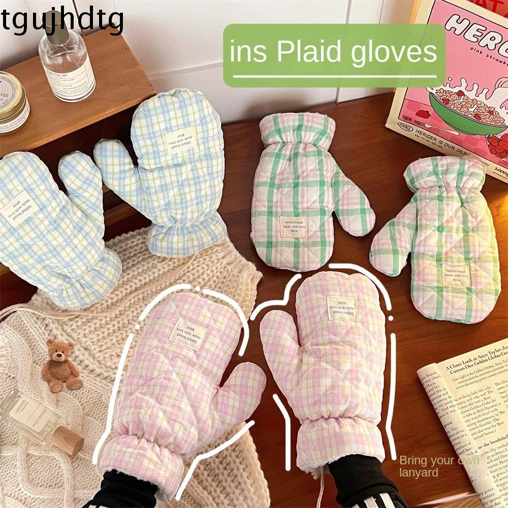 TGUJ Họa tiết kẻ sọc Găng tay đeo cổ Dày Giữ ấm Găng tay hở ngón Mềm Bảo vệ tay Găng tay nhung lông Bé gái