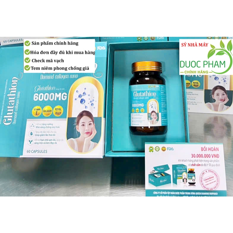 Viên uống trắng da glutathione 6000mg có serum dưỡng trắng giúp trắng da nâng tông giảm nám tàn nhan