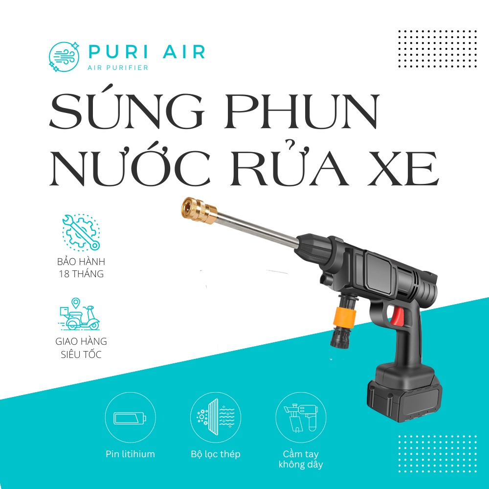 Súng phun nước rửa xe áp suất cao không dây puri air - súng phun nước cầm tay 6