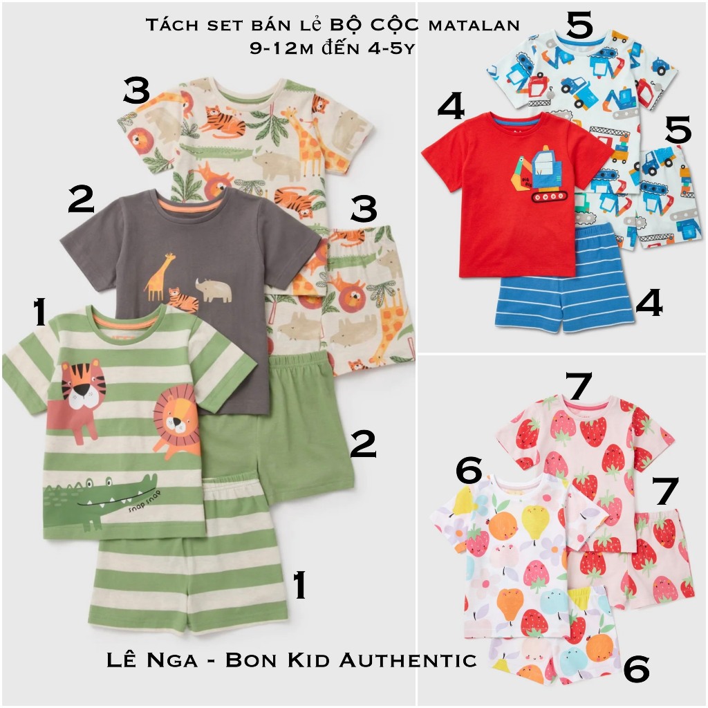 [TÁCH SET BÁN LẺ] Bộ cộc MATALAN_UK sz từ 9-12m đến 4-5y