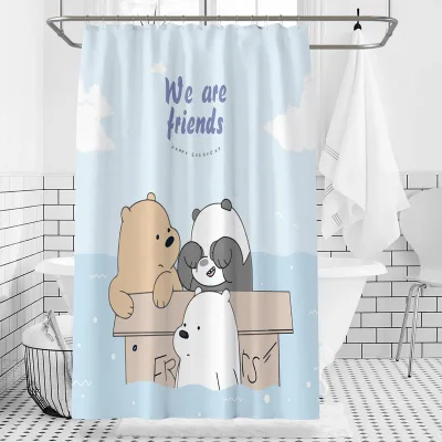 wholesale blue grey whale bear letter 3d printed cartoon shower curtain for decoration