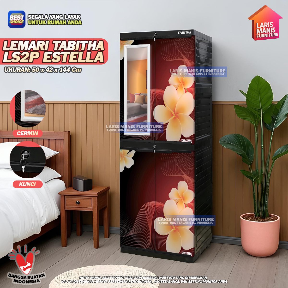 Tabitha Ls2P Estella Wardrobe Printed Motif Wardrobe 4 Layer Wardrobe Multi-Purpose Wardrobe Harga 233,000 rupiah*Gratis Ongkir