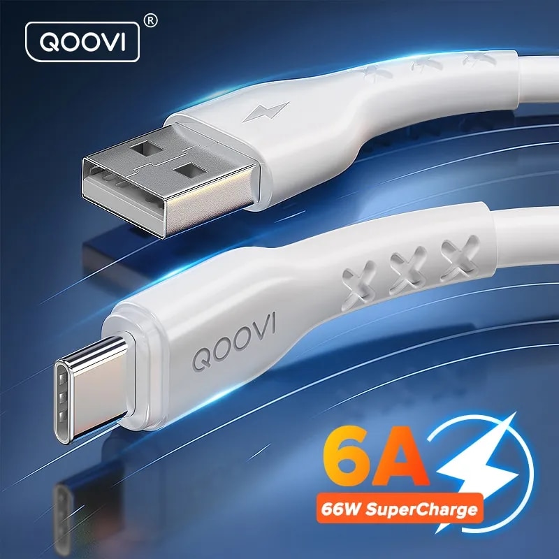 Qoovi 6A Loại USB C Kabel 66W Snel Opladed Huawei P40 Mate 30 Honor USB-C Cáp dữ liệu Oplader Type-C Voor Xiaomi Samsung