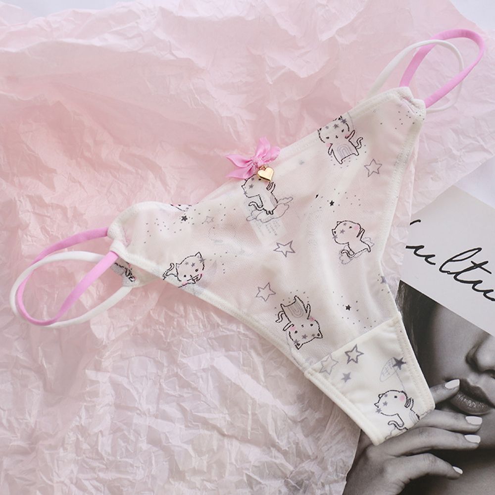 Qingxin thoáng khí dễ thương mèo cạp thấp gấu cho trái tim Hàn Quốc cho nữ Đồ lót lưới sọc tóm tắt Phụ Nữ Cung quần lót