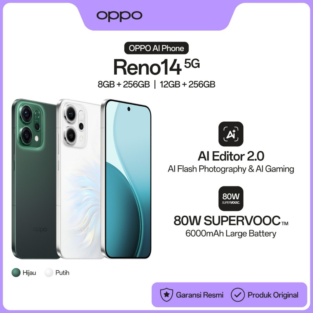 [NEW] OPPO Reno14 5G [12/256 GB] - AI Flash Photography, IP69 Underwater 4K Photography, 80W SUPERVOOC 6000mAh Battery Harga  8,099,000 Ringgit*Penghantaran Percuma
