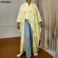Vonda phụ nữ đồ dạo phố ngoại cỡ tay áo dài v-cổ đầu khâu màu sắc in áo blouse độc đáo #0323