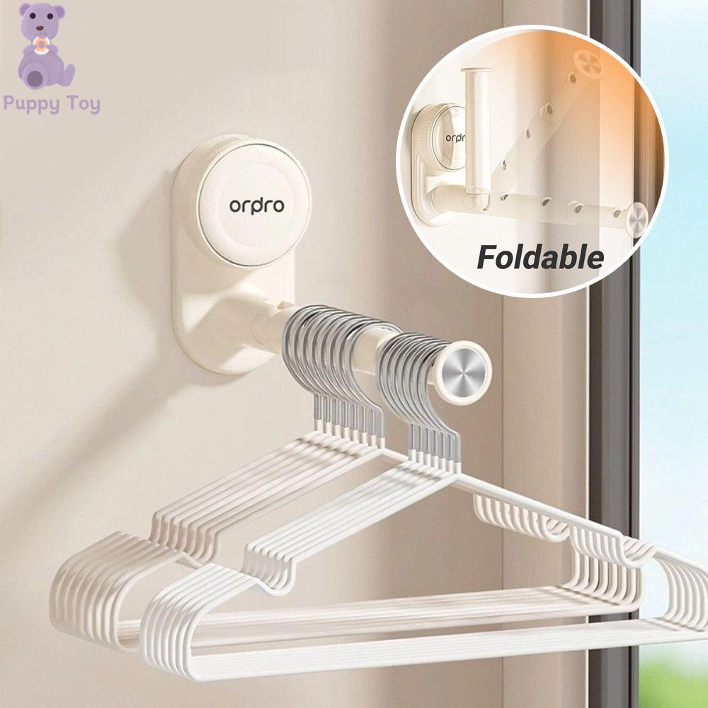 TESDFD Lắp đặt cốc hút Giá phơi quần áo Có thể thu vào Chiều dài có thể điều chỉnh Giá treo ban công Di động Có thể gập lại Bộ tổ chức móc treo quần áo dành cho du lịch