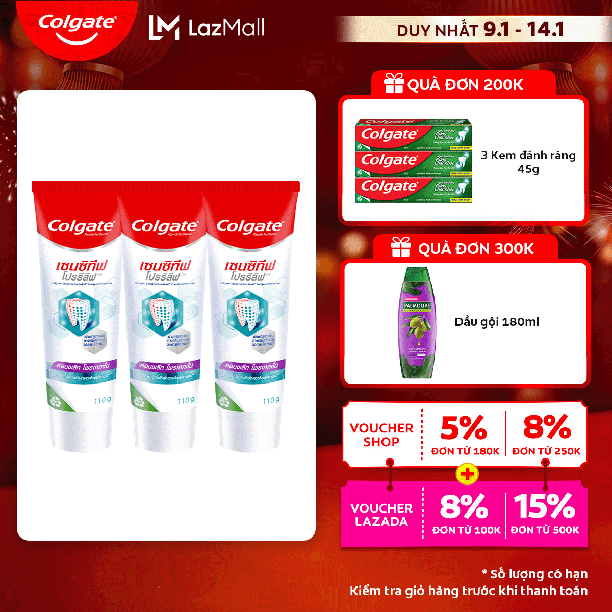 [Chỉ 9-14.1_Áp Voucher giảm thêm đến 23%]Bộ 3 Kem đánh răng Colgate Sensitive ngăn ê buốt và bảo vệ 