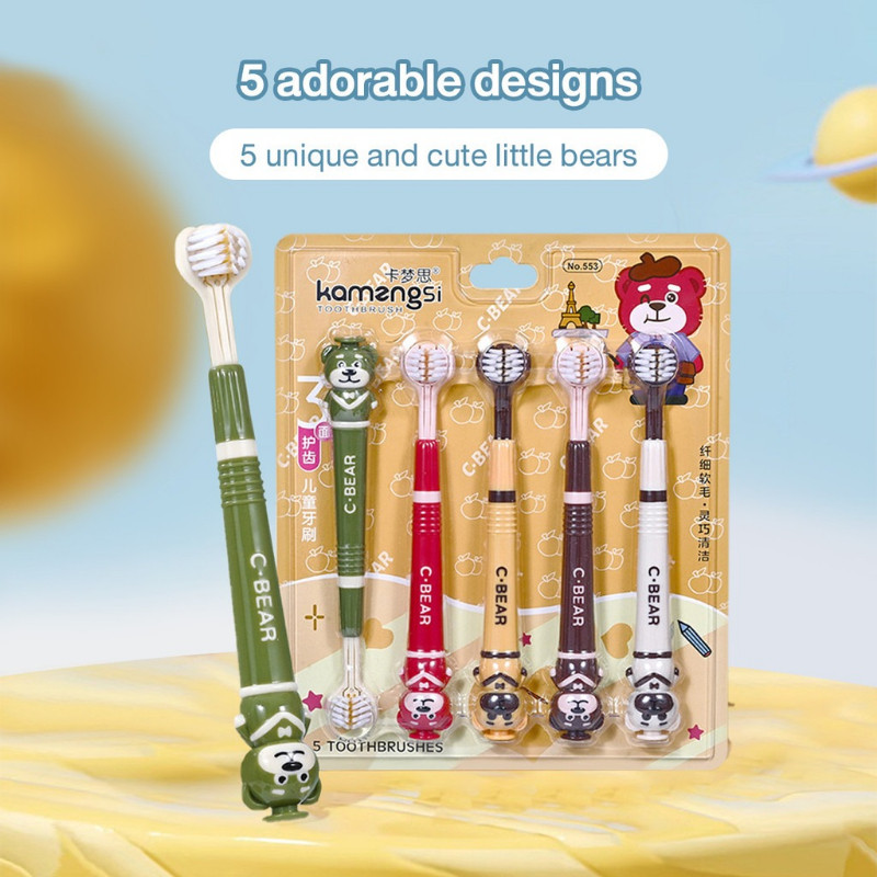 Kids Toothbrush Set Dinosaur Handle Soft PBT Bristles Non Slip Grip Deep Clean Oral Care Pack