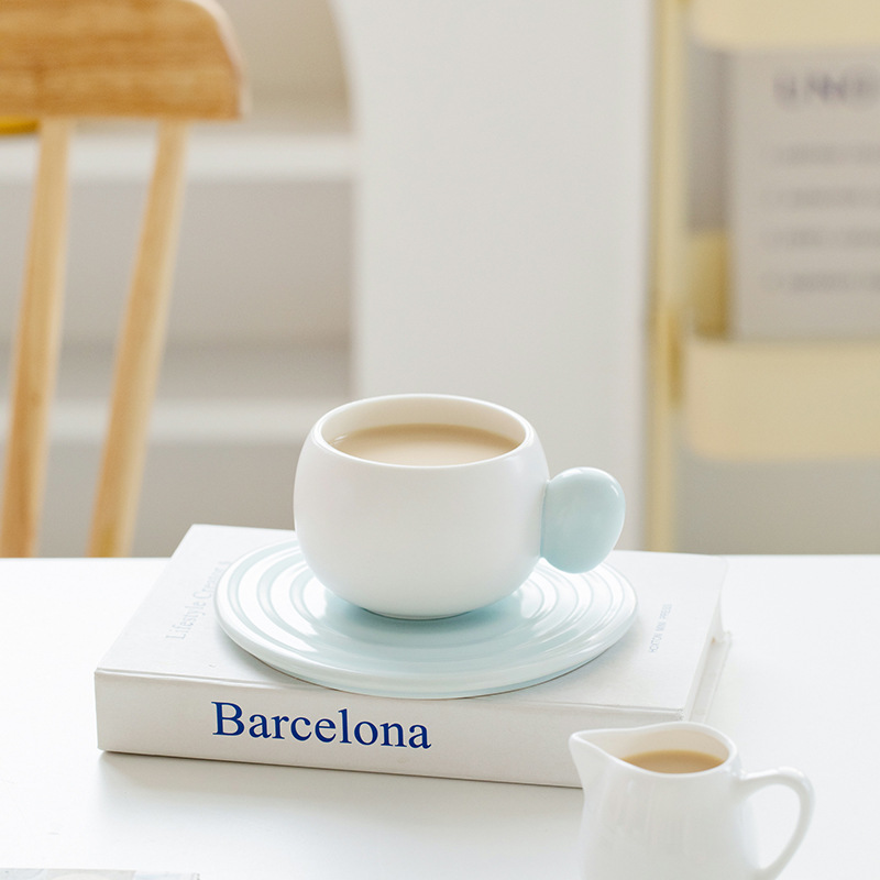 Ceramic Home Coffee Cup With Office Afternoon Tea Creative Nordic Mug Macaroon Simple Set Coffee Cup Plate Home Tea Cup 300ML