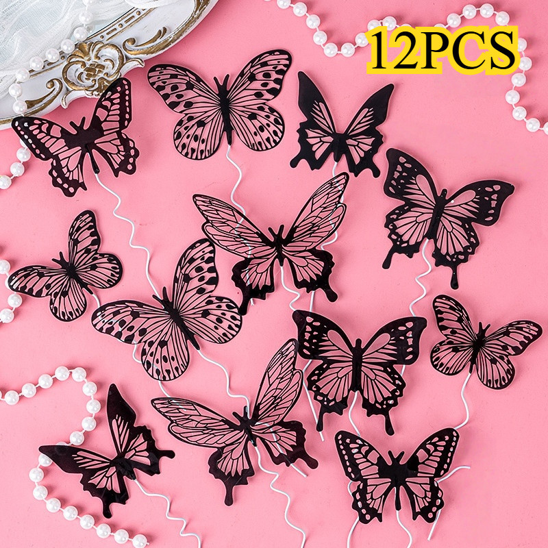 12 PCS/Set 3D Hollow Butterfly Wall Sticker Home Decor Adhesive To Wall DIY Art Wall Decalscake DecorationKids Rooms Party Wedding Decor Butterfly Fridge