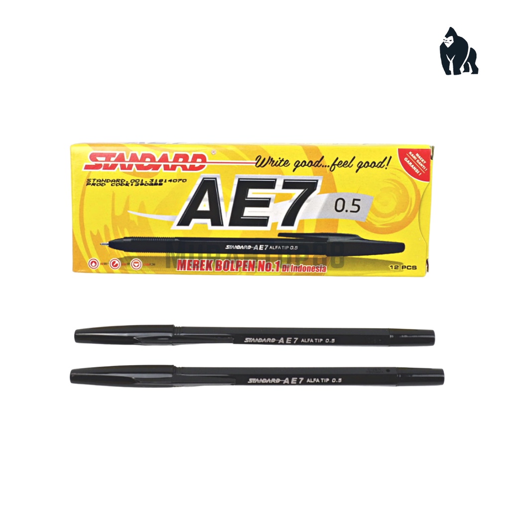 Pulpen Standard AE7 / Ballpoint Bolpen Pen Hitam Biru Merah - [1 BOX isi 12 PCS]