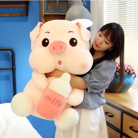 Gấu bông heo ôm bình sữa lợn bú bình sữa gối ôm hình thú nhồi bông cao cấp mềm mịn siêu cute,size 60cm -t025-2