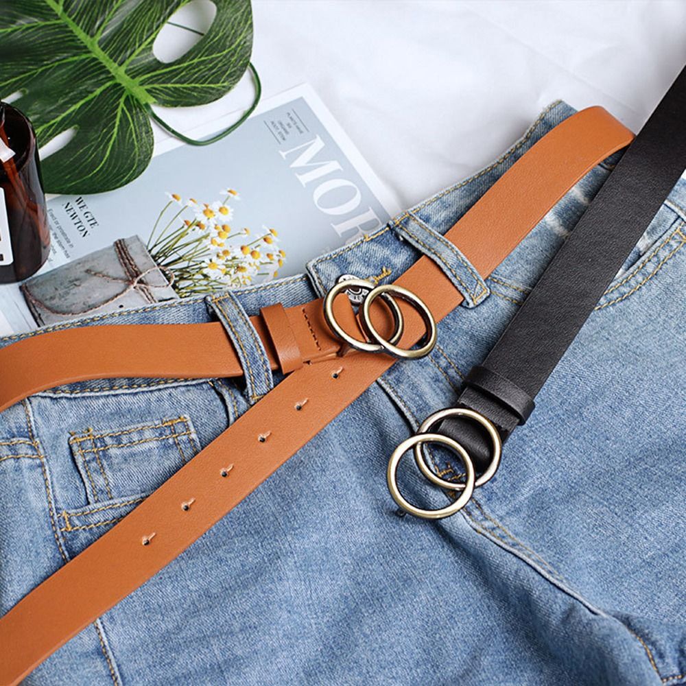YARUA Retro Luxury Simple Jeans For Men Thin Double Ring Buckle For Women