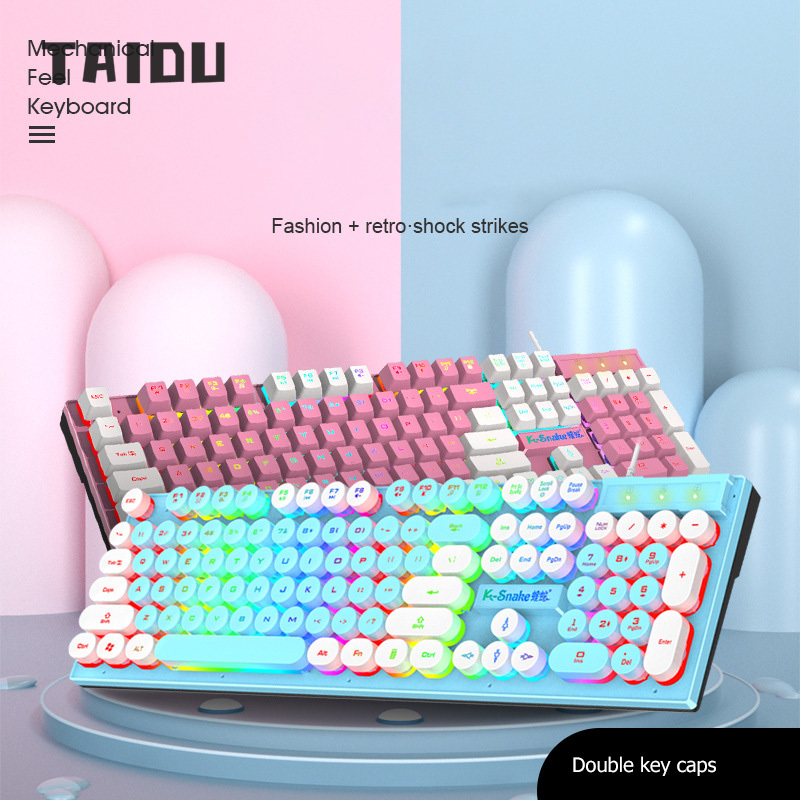 TAIDU Game wired keyboard punk double color luminous mechanical feel computer business gaming keyboard ราคา 432 บาท*ส่งฟรี