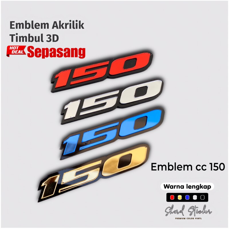 Emblem akrilik CC 150 timbul universal logo cc motor cc 150 timbul sepasang kanan & kiri Harga 17,120 rupiah*Gratis Ongkir