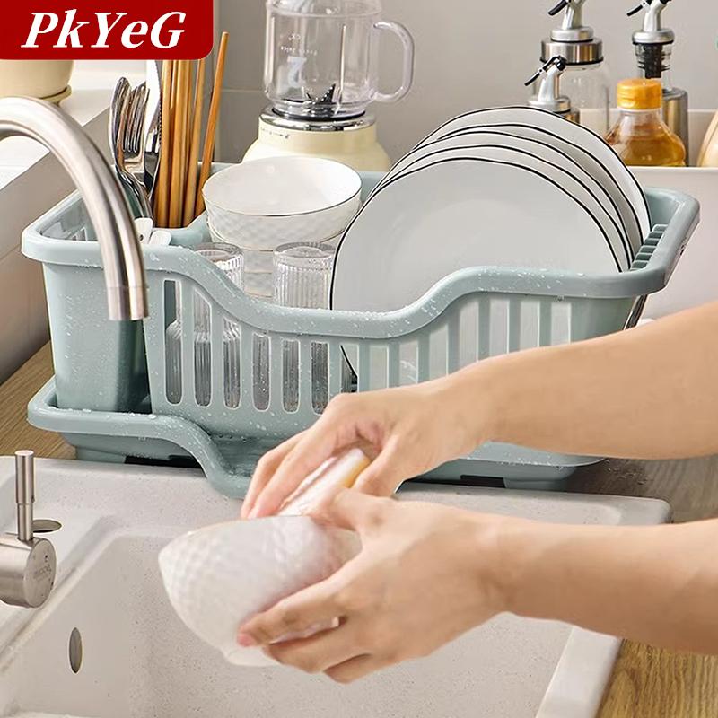 [COD] PkYeG ชั้นวางจานจานชามแบบมีช่องระบายน้ำสำหรับวางบนเคาน์เตอร์กล่องพลาสติกสำหรับเก็บอุปกรณ์ในห้องครัว ราคา 135 บาท*ส่งฟรี