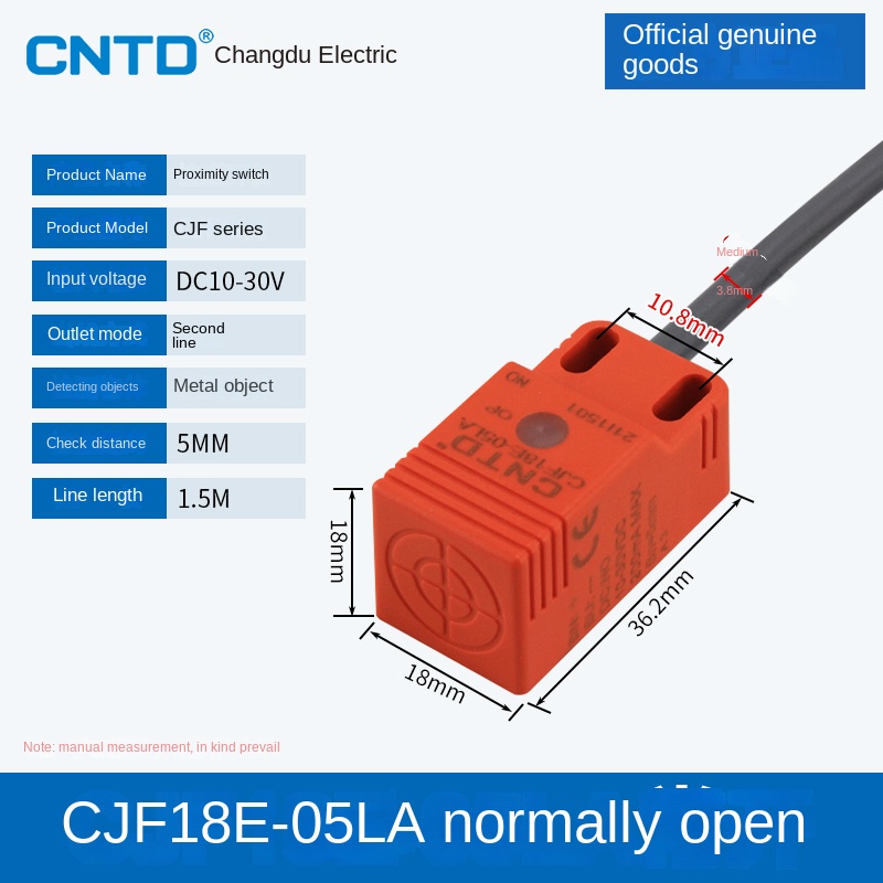 Cảm Biến Tiệm Cận CJF18E-05LA CNTD | Tùy Chọn CJF17E-05NA/NB/PA/PB/LA - PNP, 3 Dây DC, Phát Hiện Kim Loại 5-15mm, Bảo Vệ Sóng Xung