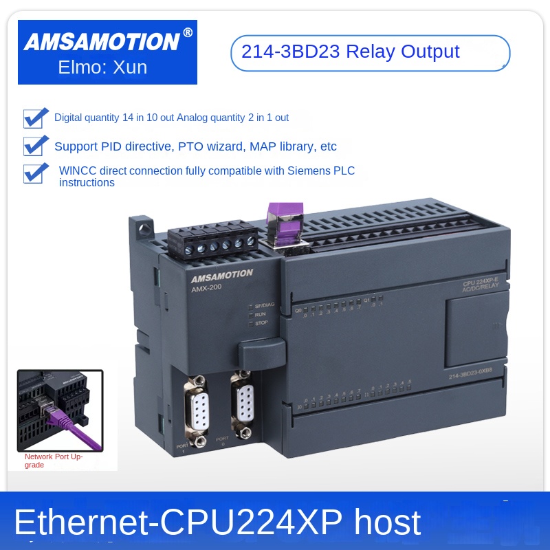 Bo Lập Trình PLC AMSAMOTION - 214-3BD23 Có Cổng Mạng | CPU224XP AMX Tương Thích Siemens S7-200 | 214-2BD23-0XB8/2AD23