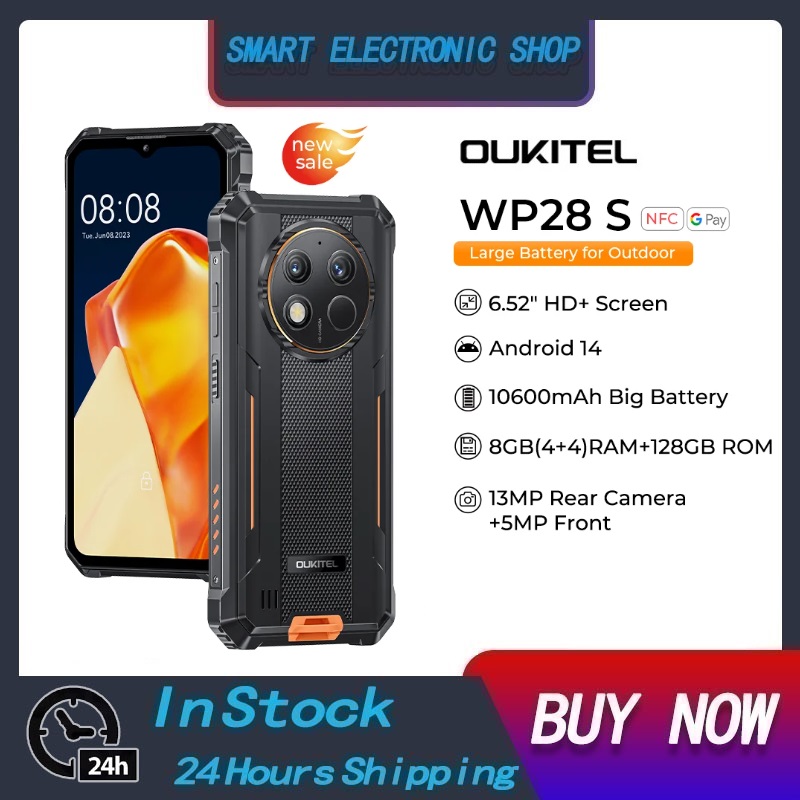 Oukitel WP28S สมาร์ทโฟนที่ทนทาน6.52นิ้ว HD 10600mAh 8GB (4+4) Android14 128GB กล้อง13MP โทรศัพท์มือถือ ราคา 4,900 บาท*ส่งฟรี